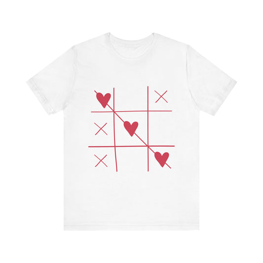 Valentines Day Tic Tac Toe Heart Design T-Shirt, Love Game Tee, Valentine's Day Shirt, Heart Pattern Top, V-Day Tic Tac Toe