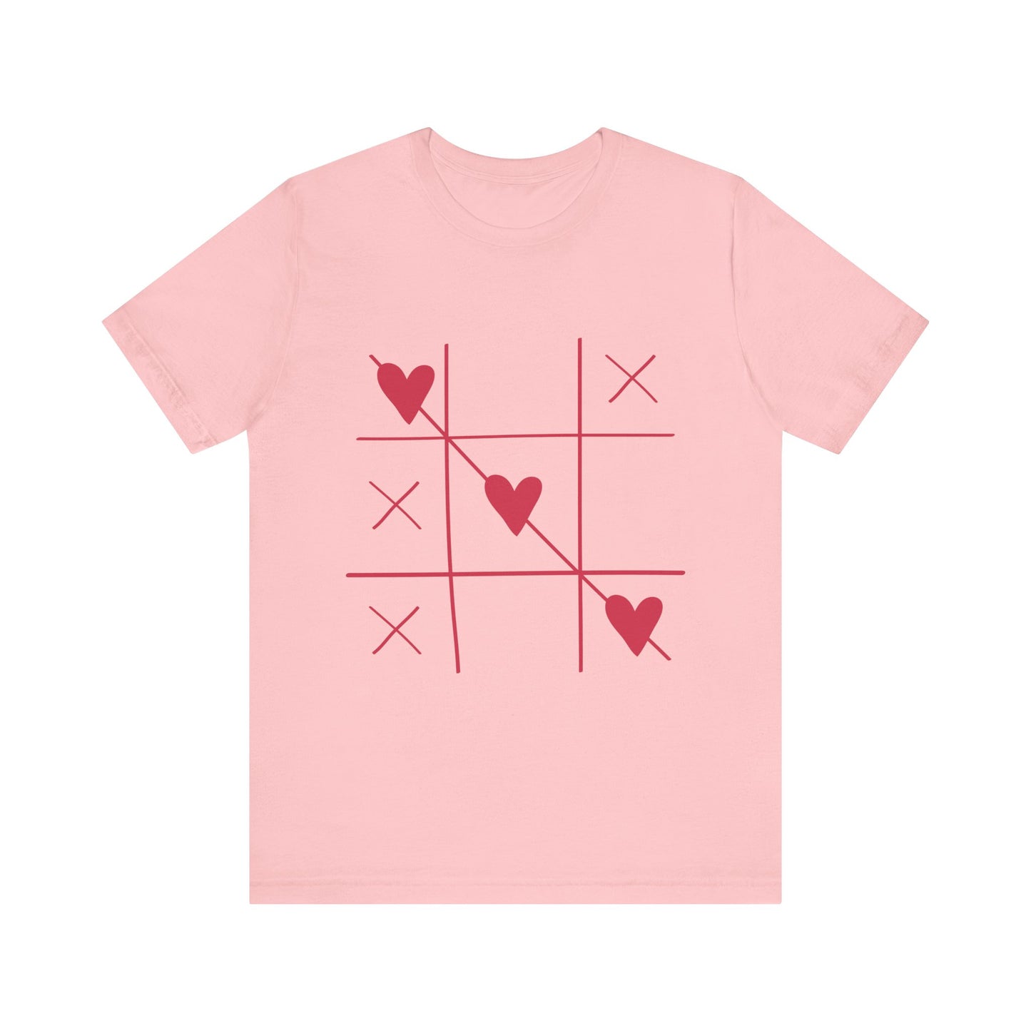 Valentines Day Tic Tac Toe Heart Design T-Shirt, Love Game Tee, Valentine's Day Shirt, Heart Pattern Top, V-Day Tic Tac Toe