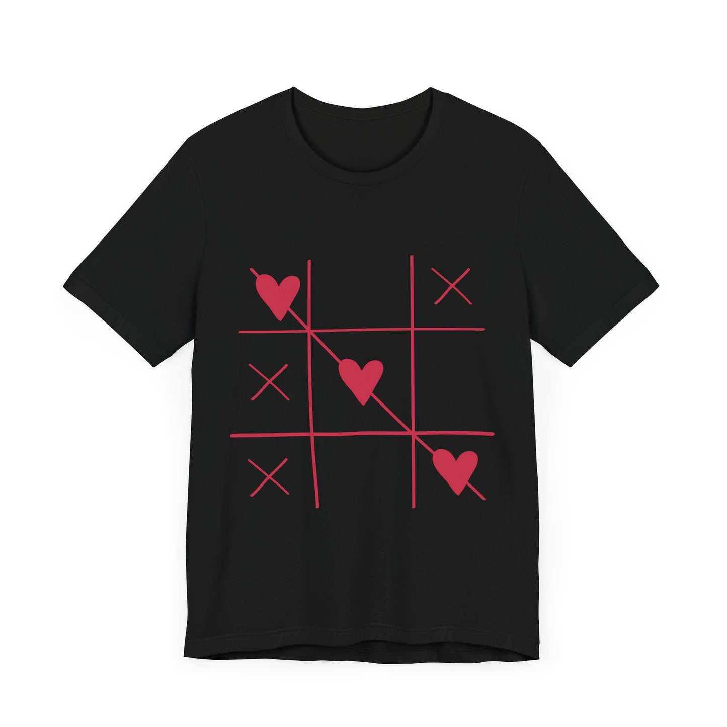 Valentines Day Tic Tac Toe Heart Design T-Shirt, Love Game Tee, Valentine's Day Shirt, Heart Pattern Top, V-Day Tic Tac Toe